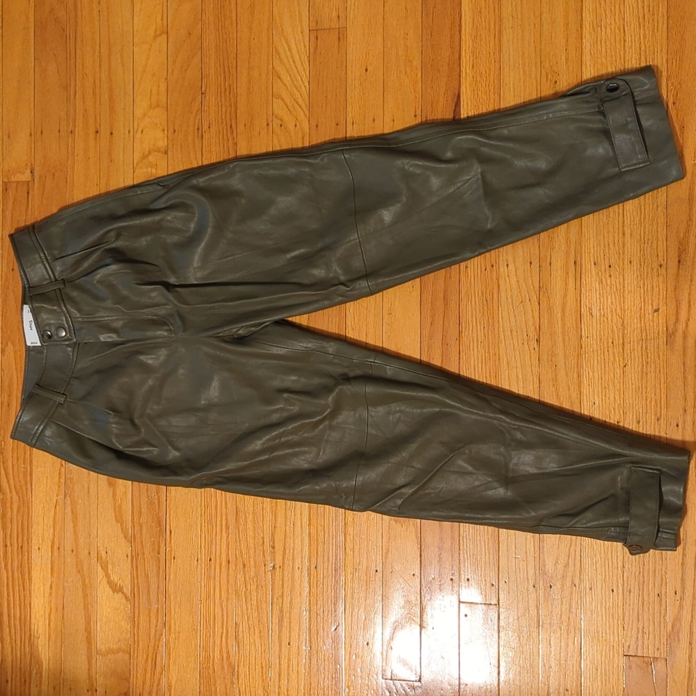 Mango Faux Leather trousers in Olive